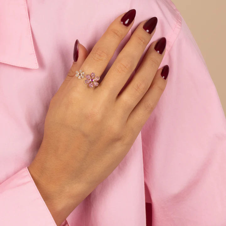 Pink Double Flower Ring