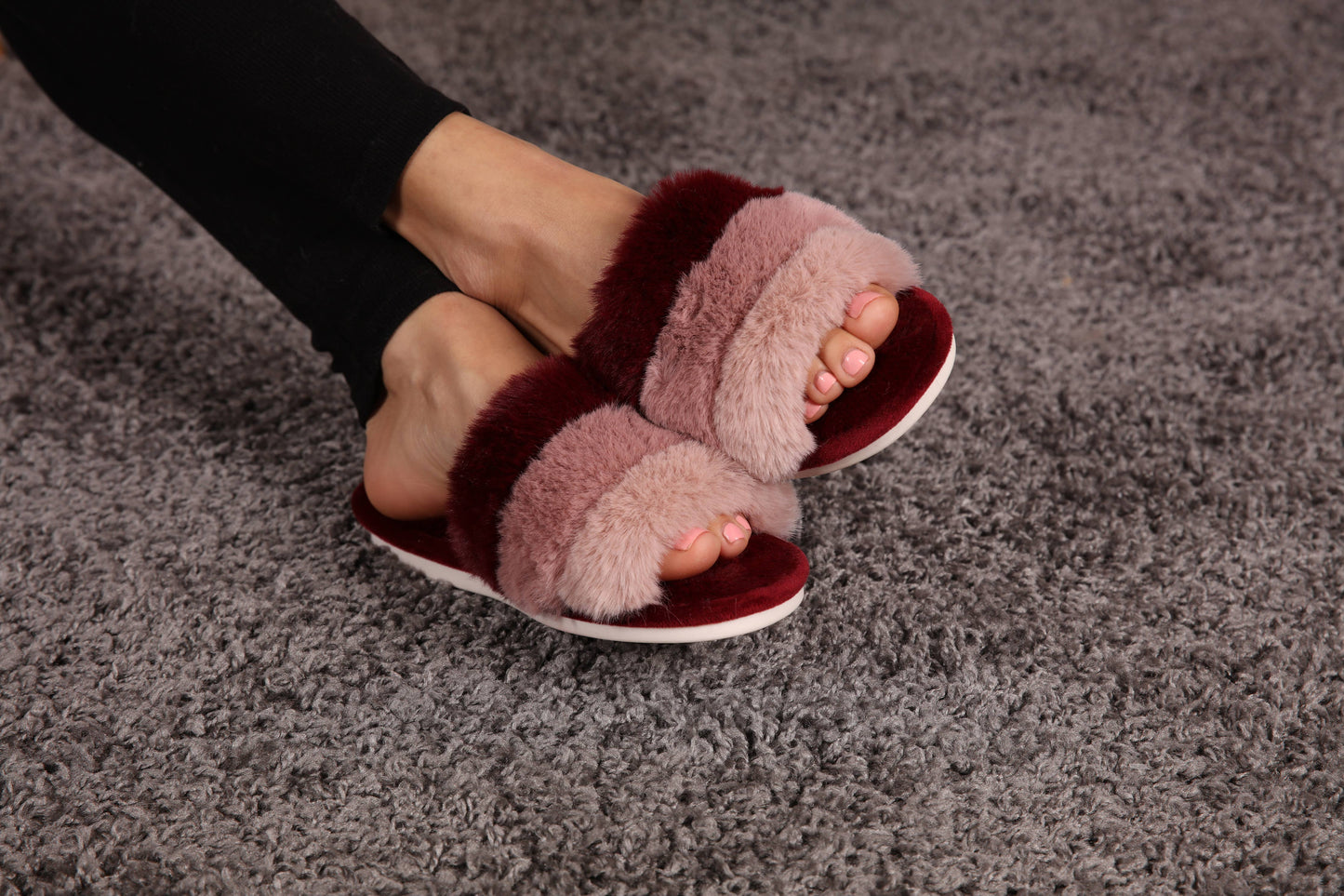 Burgundy Stripe Slippers