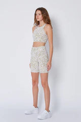 Harper Ribbed Biker Short in Sand Cheeta Print