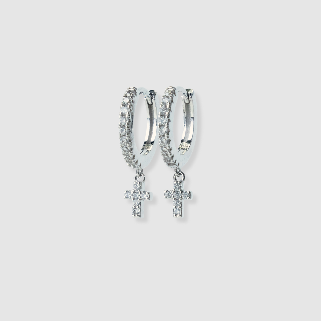 Mini Pavé Cross Huggie