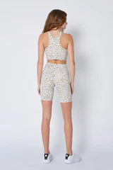 Harper Ribbed Biker Short in Sand Cheeta Print