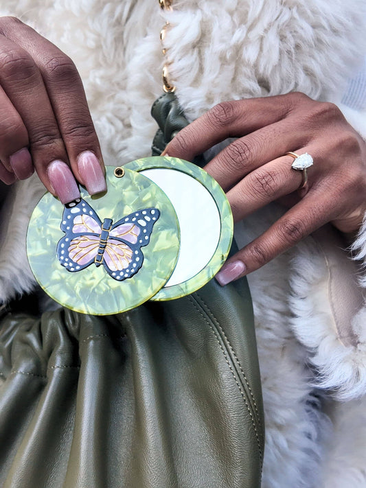 Pink Butterfly Compact Mirror