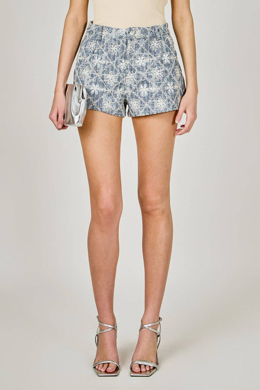 Embroidered Denim Shorts