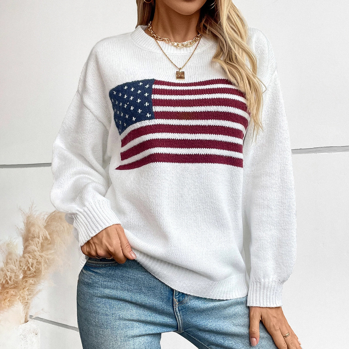 American Flag Casual Loose Crew-Neck Sweater