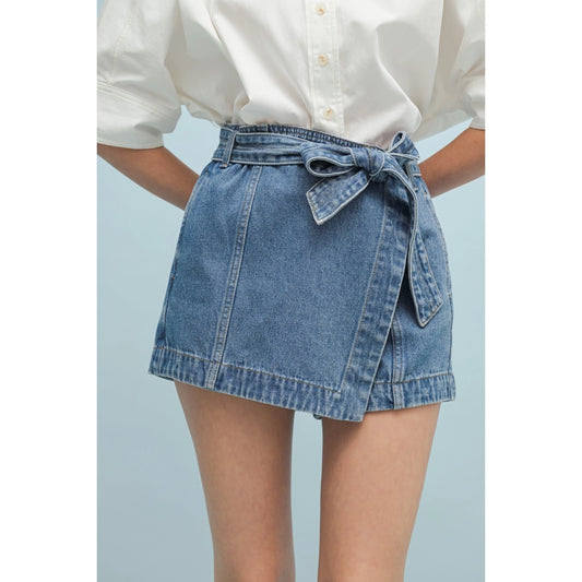Belted Denim Wrap Skort