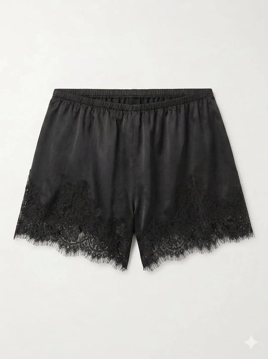 Black Satin Lace Shorts