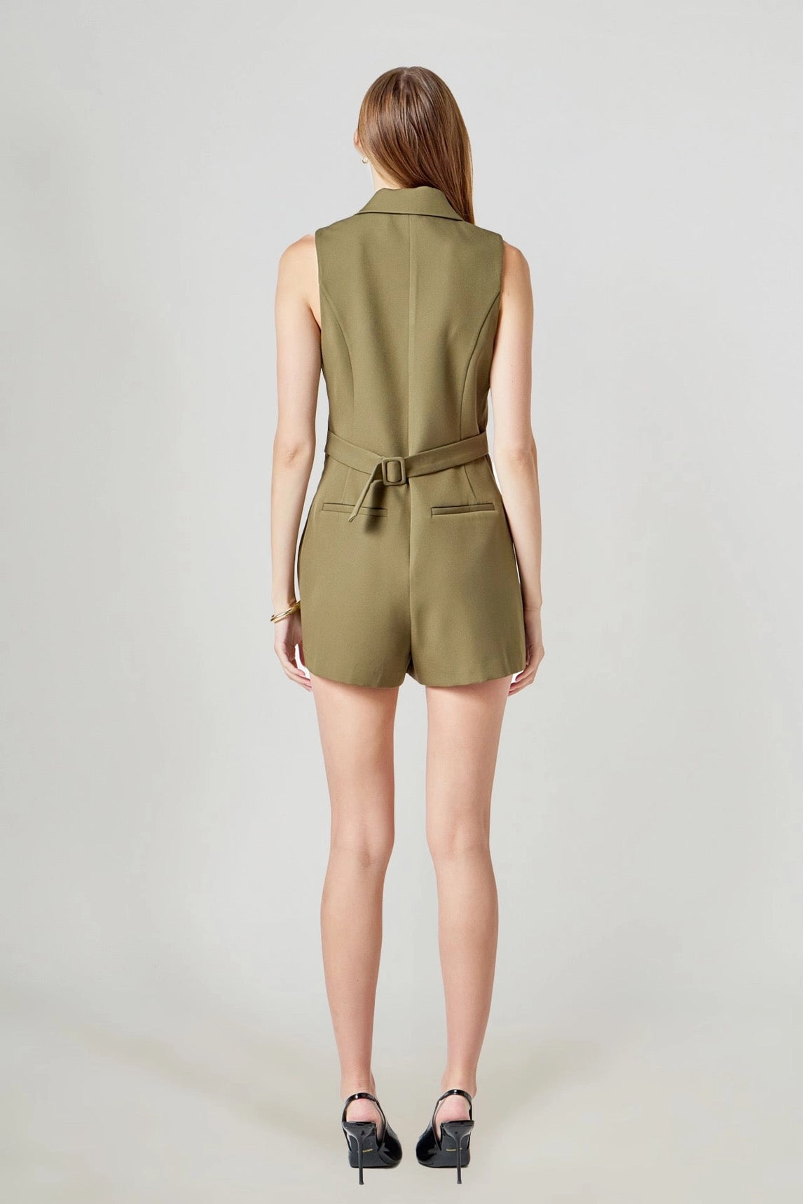 Olive Collared Romper