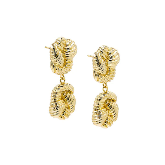 Multi Ridged Fluid Gold Drop Studs