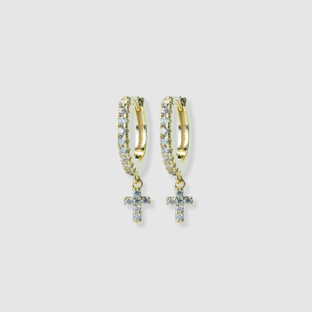 Mini Pavé Cross Huggie