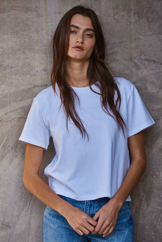 White Cotton Crew Neck