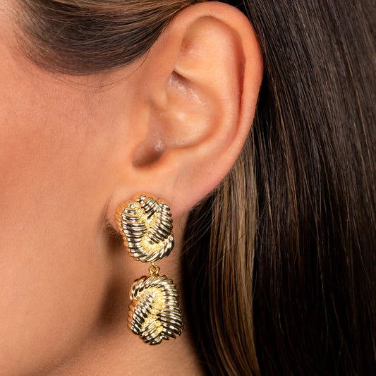 Multi Ridged Fluid Gold Drop Studs