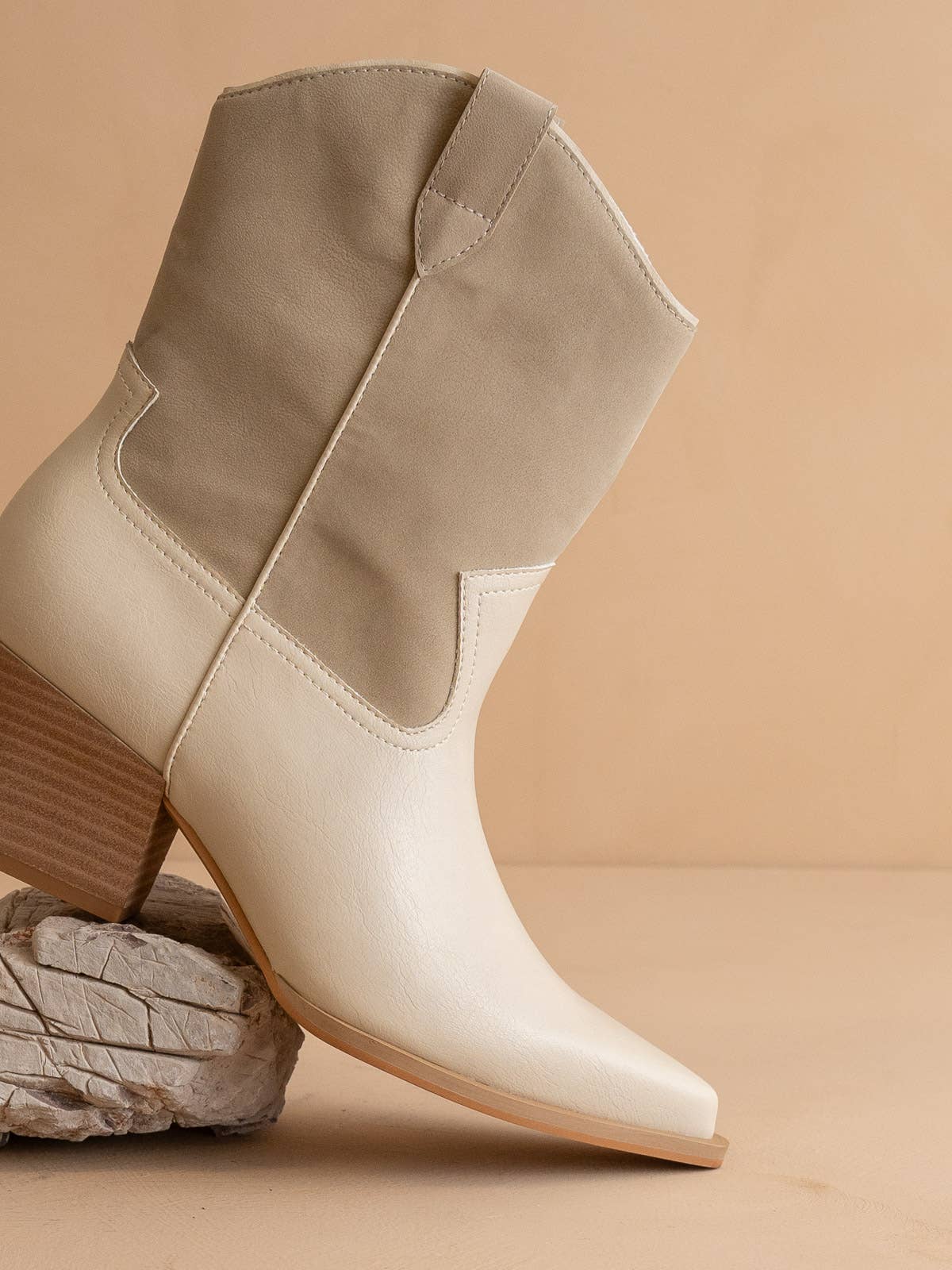 Beige Short Cowboy Booties