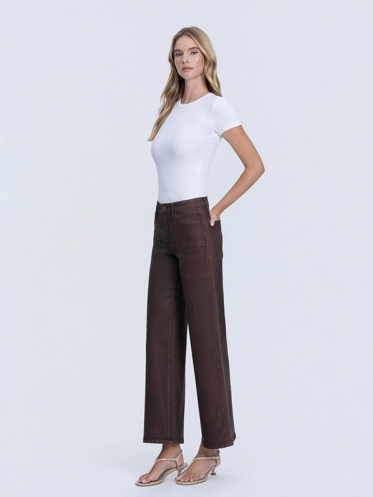 COFFEE COATED WIDE LEG JEANS