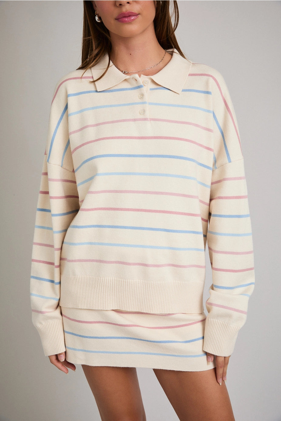 Striped Polo Sweater Set