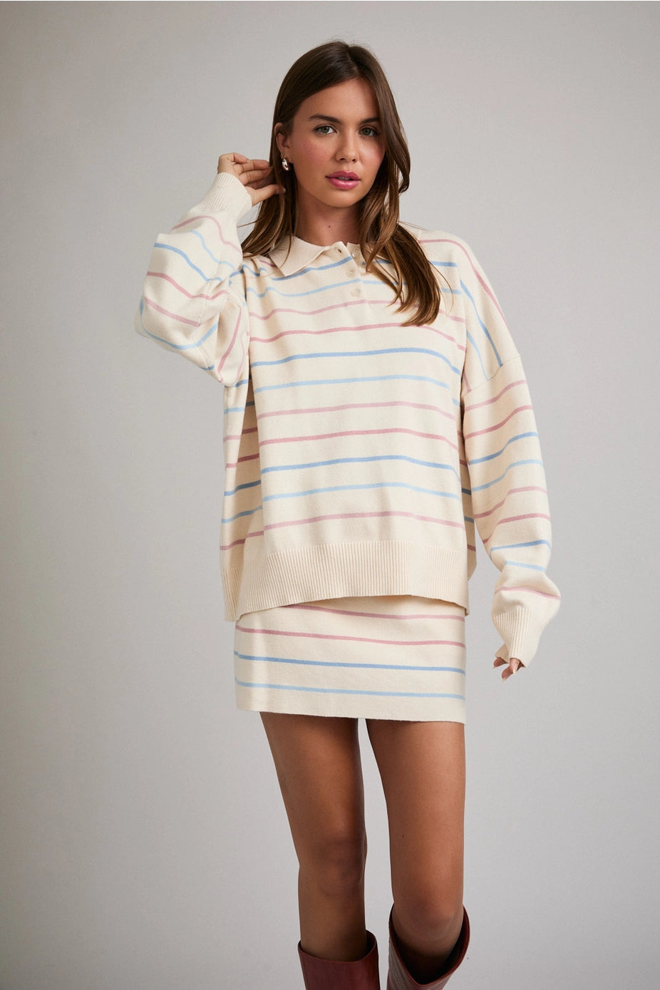 Striped Polo Sweater Set