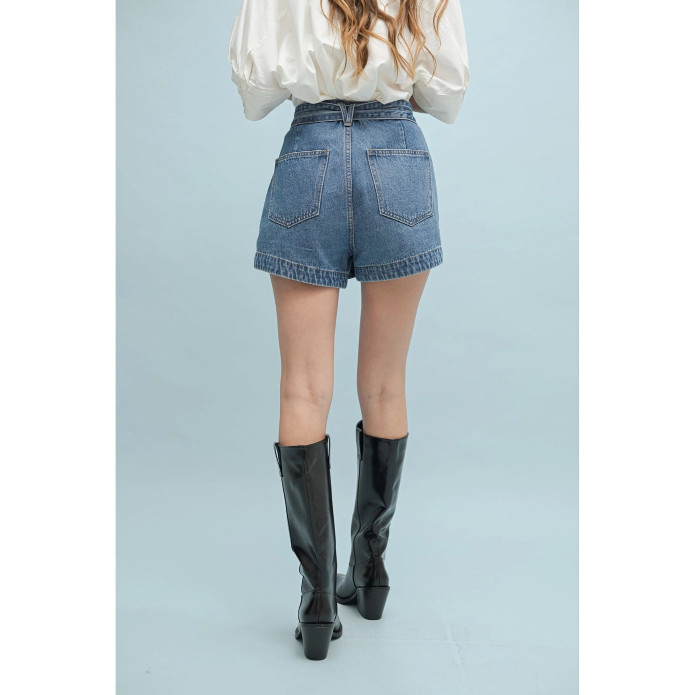 Belted Denim Wrap Skort