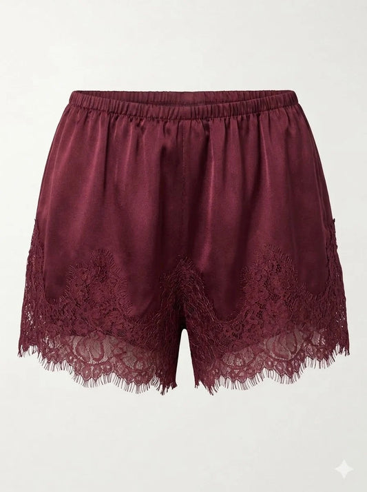 Wine Satin Lace Shorts