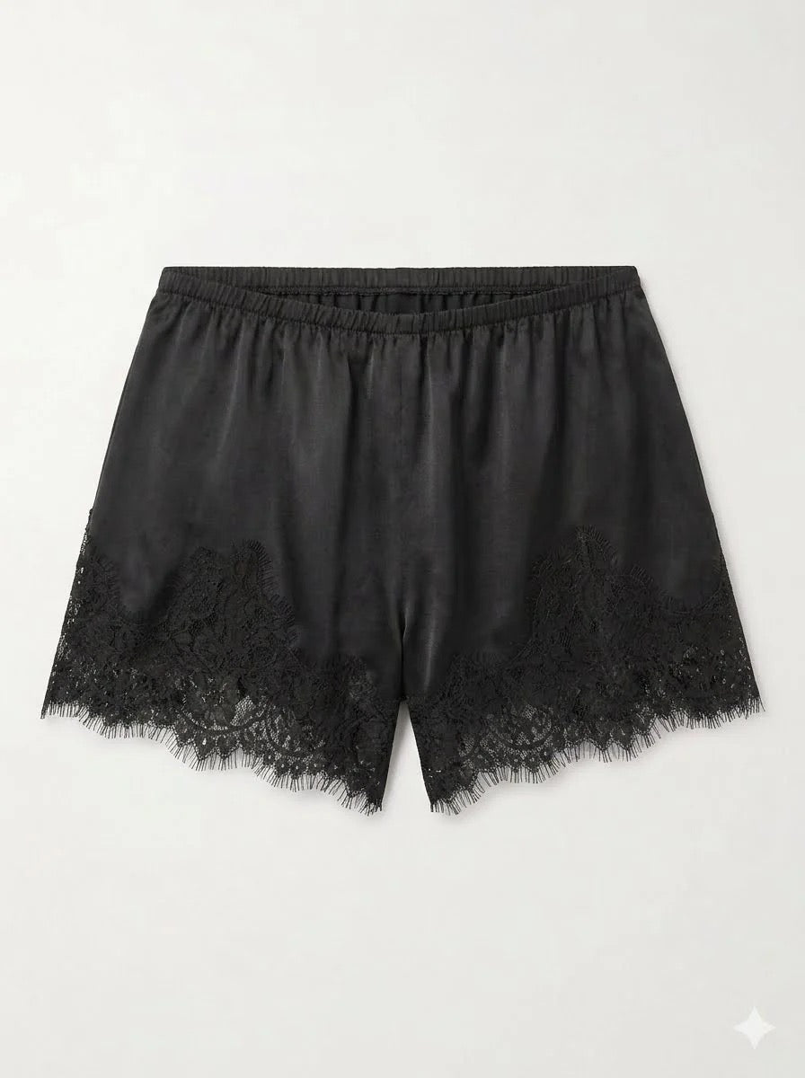 Black Satin Lace Shorts