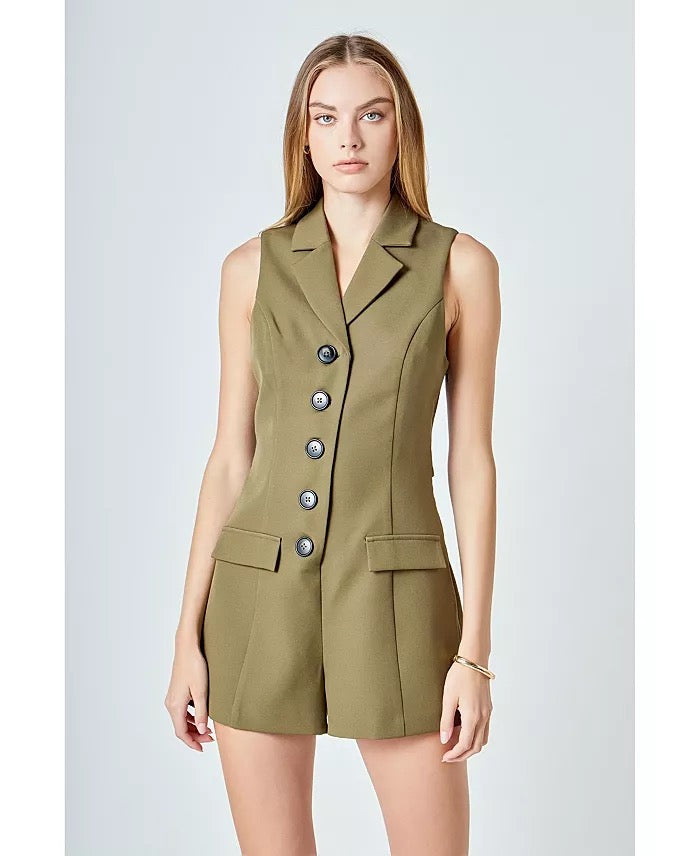 Olive Collared Romper