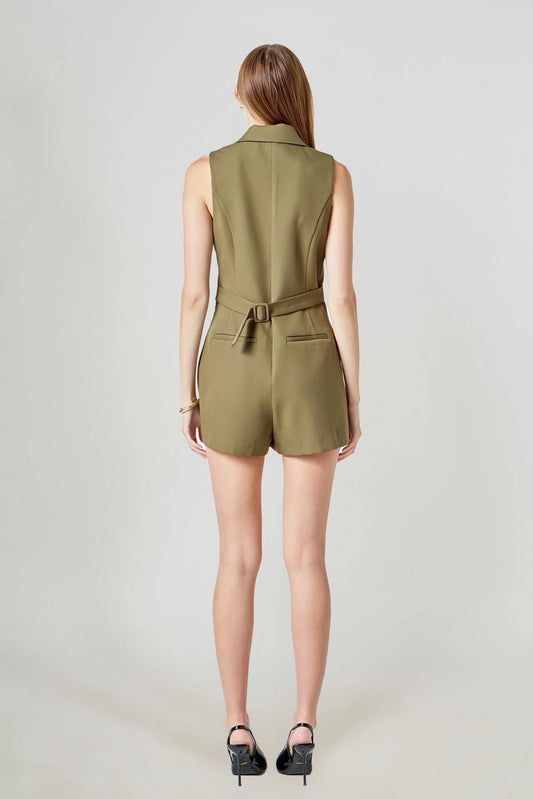 Olive Collared Romper