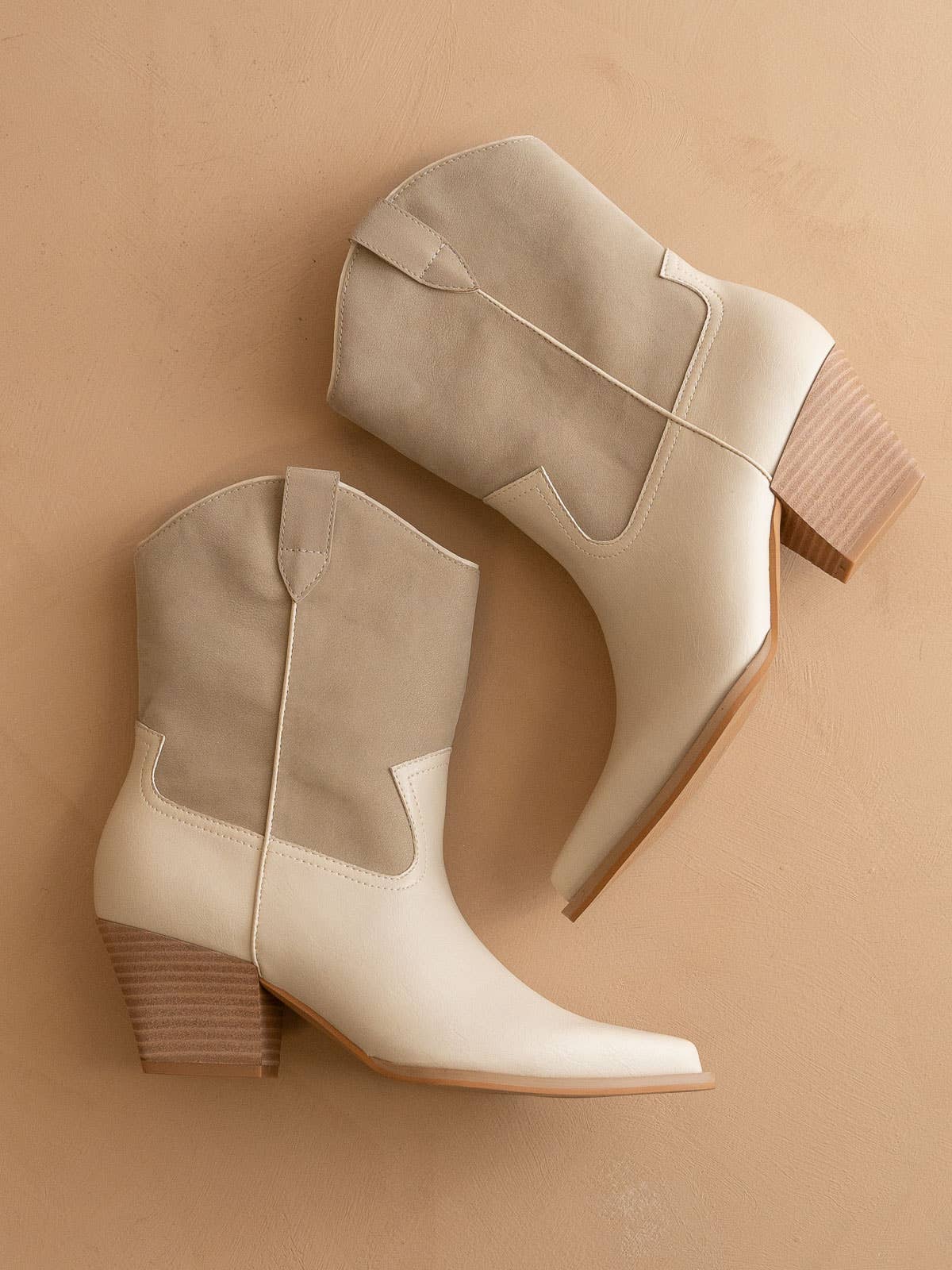 Beige Short Cowboy Booties
